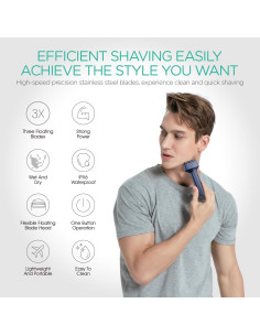 Afeitadora Eléctrica VOYOR TX310 3 en 1 IPX6 Carga USB-C 2