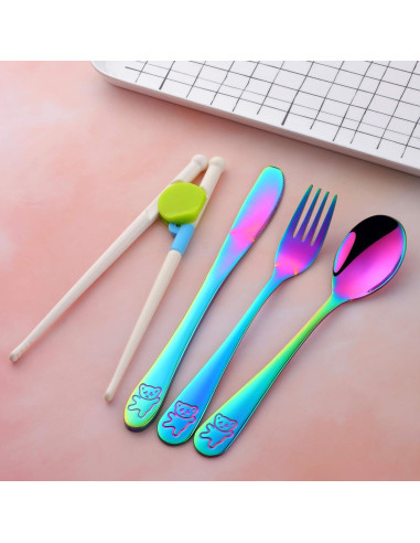 Juego de Cubiertos para Niños Poylim Acero Inoxidable Arcoíris