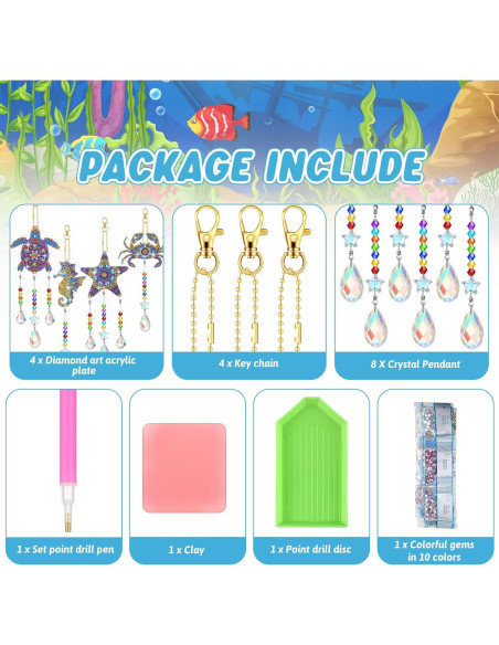 Atrapasueños de Cristal Tigeen 4 Pcs Animales Marinos 10 cm