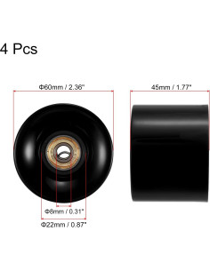 Ruedas de Longboard PATIKIL 45x60mm PU 80A Negras con ABEC-11 2