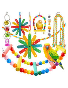8 Juguetes para Aves QUOZUO con Hamaca Colorida 25.4 cm