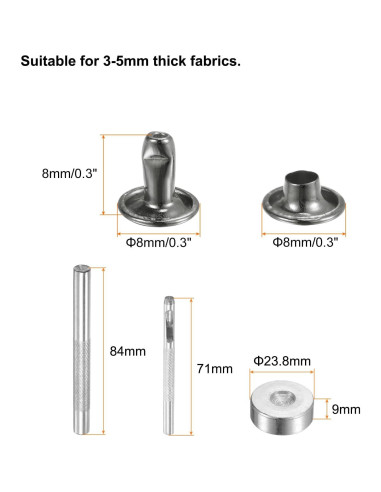 Kit de Remaches de Cuero HARFINGTON 200 Unidades 8mm Metal Gunmetal