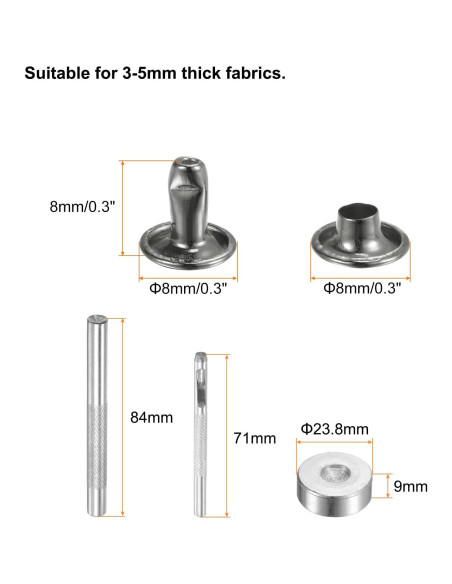Kit de Remaches de Cuero HARFINGTON 200 Unidades 8mm Metal Gunmetal Kit de Remaches de Cuero HARFINGTON 200 Unidades 8mm Metal Gunmetal