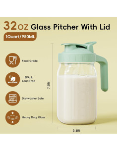 Jarra de Leche Materna JunVpic 32 oz Vidrio Verde con Tapa 2