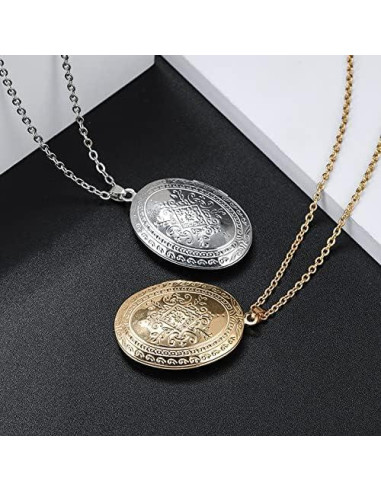 Collar de Medallón Vintage POYAMUSE Dorado para Mujeres 40cm