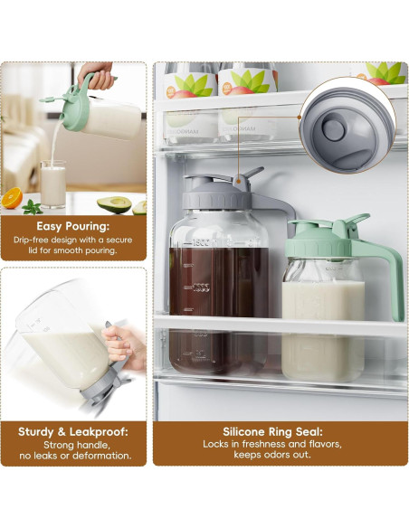 Jarra de Leche Materna JunVpic 32 oz Vidrio Verde con Tapa