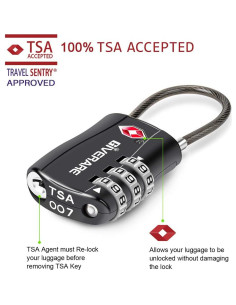 Candado de Equipaje GIVERARE TSA 3 Dígitos Negro Irrompible 2