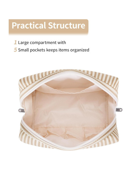 Bolsa de Maquillaje Narwey Grande Raya Marrón Organizador 22x15x10 cm