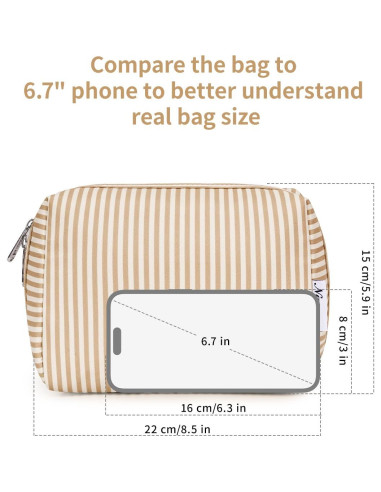 Bolsa de Maquillaje Narwey Grande Raya Marrón Organizador 22x15x10 cm