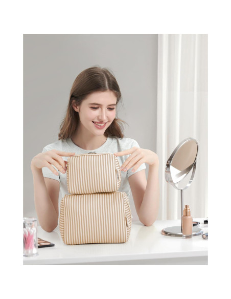 Bolsa de Maquillaje Narwey Grande Raya Marrón Organizador 22x15x10 cm