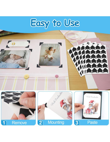 432 Esquinas de Fotos Autoadhesivas PEASUG - Negro