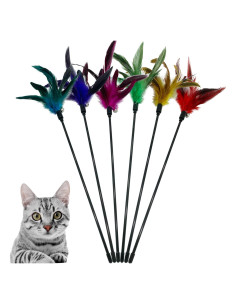Juguete Interactivo para Gatos CATENESS - Varita con Plumas 6 Piezas