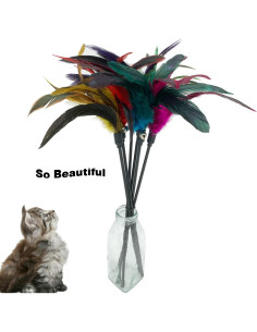 Juguete Interactivo para Gatos CATENESS - Varita con Plumas 6 Piezas 2