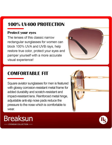 Gafas de sol cuadradas Breaksun con lente UV400 y estilo retro