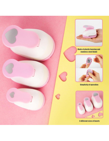 Perforadora Corazón Rosa LOVEINUSA Set de 3 Piezas 2.54cm 1.59cm 0.95cm
