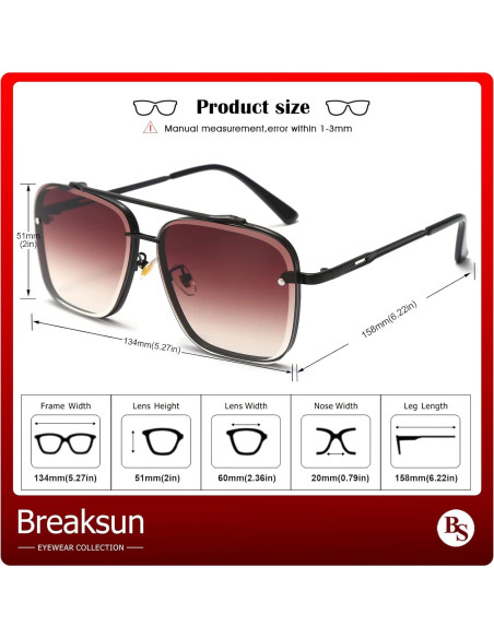 Gafas de Sol Cuadradas Breaksun con Lente UV400 Degradado