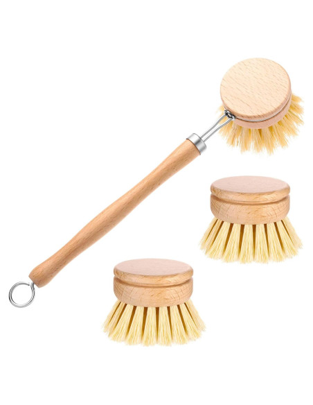 Cepillo de Platos Boao Natural con Mango de Madera y 2 Repuestos