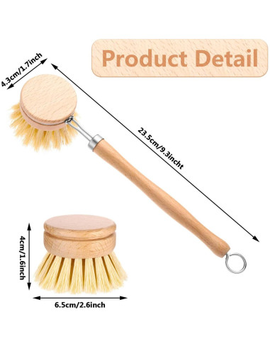 Cepillo de Platos Boao Natural con Mango de Madera y 2 Repuestos