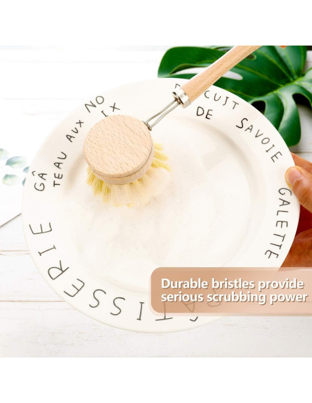 Cepillo de Platos Boao Natural con Mango de Madera y 2 Repuestos