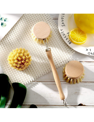Cepillo de Platos Boao Natural con Mango de Madera y 2 Repuestos