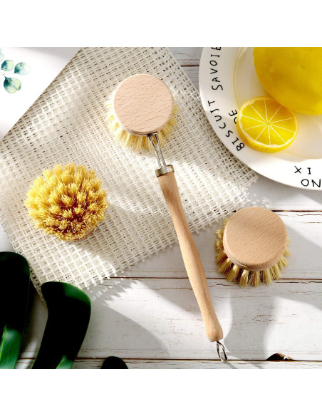Cepillo de Platos Boao Natural con Mango de Madera y 2 Repuestos