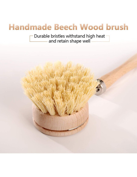 Cepillo de Platos Boao Natural con Mango de Madera y 2 Repuestos