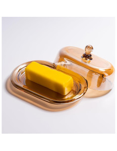 Plato de Mantequilla de Vidrio QIANCHANG Ovalado Champagne 19cm 2