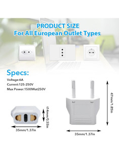 Adaptador de Enchufe de Viaje Rukinovi Tipo C Pack 4 UE/US 2