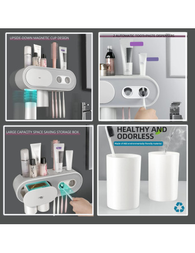 Dispensador Automático de Pasta de Dientes TMbsfatn Gris 2 Tazas