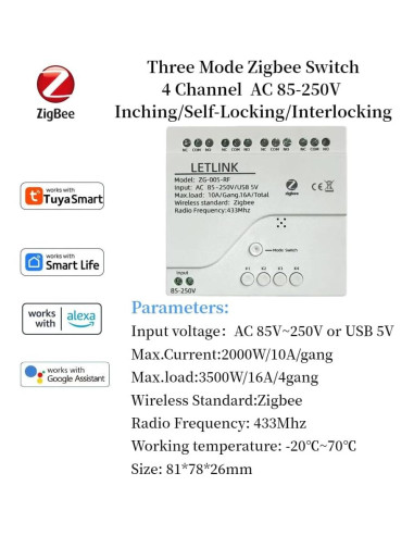 Controlador Zigbee 4 Canales Baolan 5V/AC 85-250V