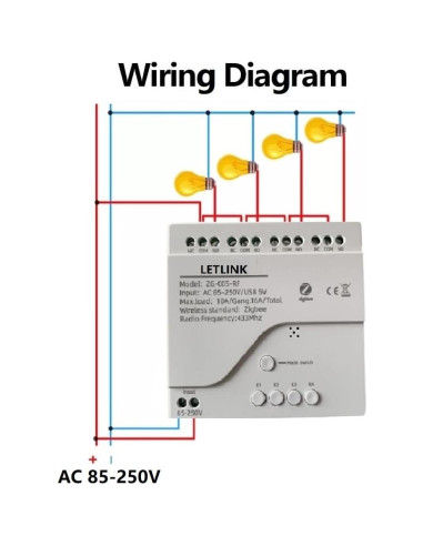 Controlador Zigbee 4 Canales Baolan 5V/AC 85-250V
