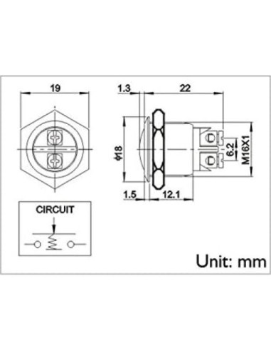 Interruptor Momentáneo URTONE UR162 16mm IP67 Negro