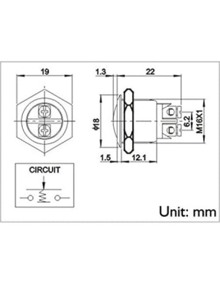 Interruptor Momentáneo URTONE UR162 16mm IP67 Negro