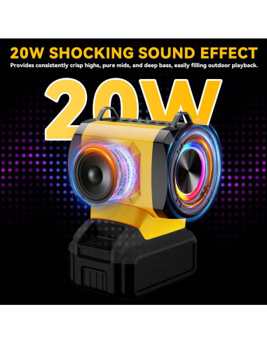 Altavoz Bluetooth Dewalt 20W con USB-C y luces LED