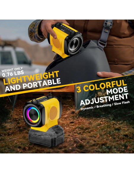 Altavoz Bluetooth Dewalt 20W con USB-C y luces LED