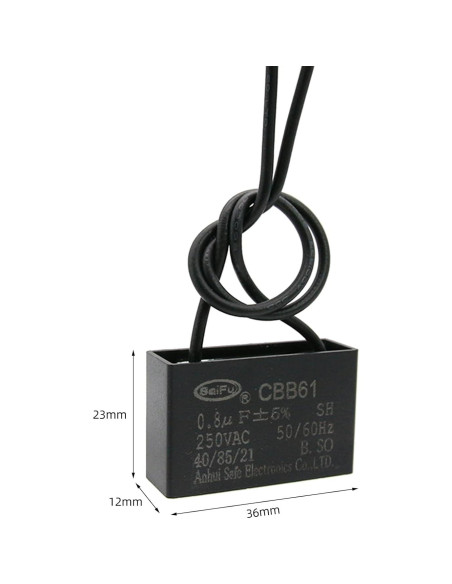Capacitor CBB61 0.8uF 250V CA para Ventilador - 2 Piezas
