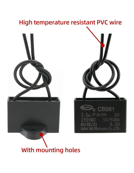 Capacitor CBB61 0.8uF 250V CA para Ventilador - 2 Piezas