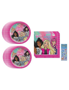 Suministros Fiesta Cumpleaños Barbie - 16 Platos, 16 Servilletas, Stickers