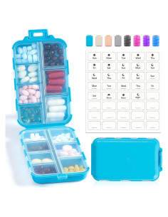 Caja organizadora de pastillas LANDNEOO 14 compartimentos Azul