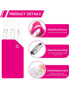 Etiquetas de Equipaje CPCOIN 2 Pack Silicona Rosa Personalizables 2