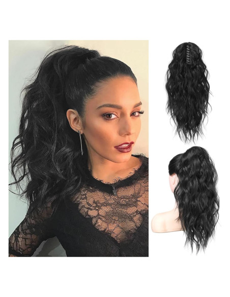 Extensión de Cola de Caballo Flufymooz 45.72 cm Rizada Negra