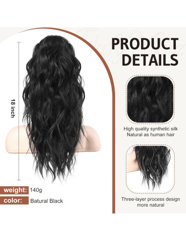 Extensión de Cola de Caballo Flufymooz 45.72 cm Rizada Negra