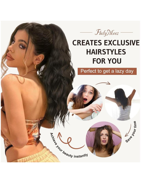 Extensión de Cola de Caballo Flufymooz 45.72 cm Rizada Negra