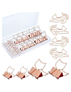 Eersida 55 Piezas Clips de Papel en Forma de Gato Oro Rosa