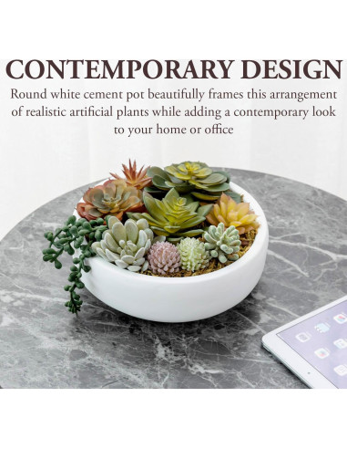 Arreglo Suculentas Artificiales MyGift en Tazón Concreto 20.6 cm