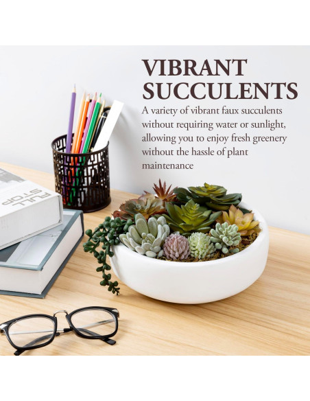 Arreglo Suculentas Artificiales MyGift en Tazón Concreto 20.6 cm
