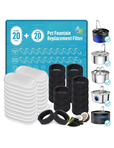 Filtros de Agua para Gatos DERDUFT 40 Paquete 20 Carbón 20 Esponja