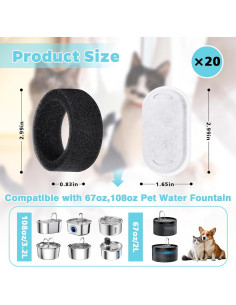 Filtros de Agua para Gatos DERDUFT 40 Paquete 20 Carbón 20 Esponja 2