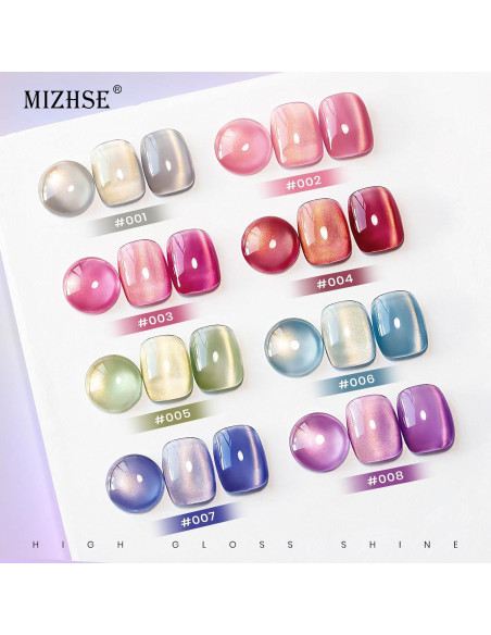 Set de Esmalte de Uñas Gel MIZHSE Efecto Ojo de Gato 8 Colores