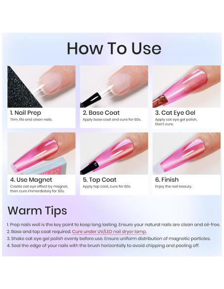 Set de Esmalte de Uñas Gel MIZHSE Efecto Ojo de Gato 8 Colores